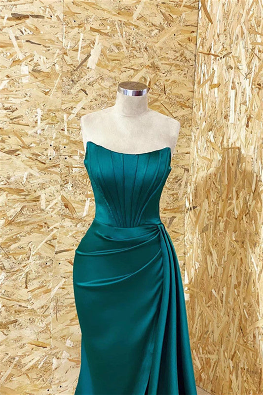 Superbes robes de bal longues sirène bustier en satin à volants