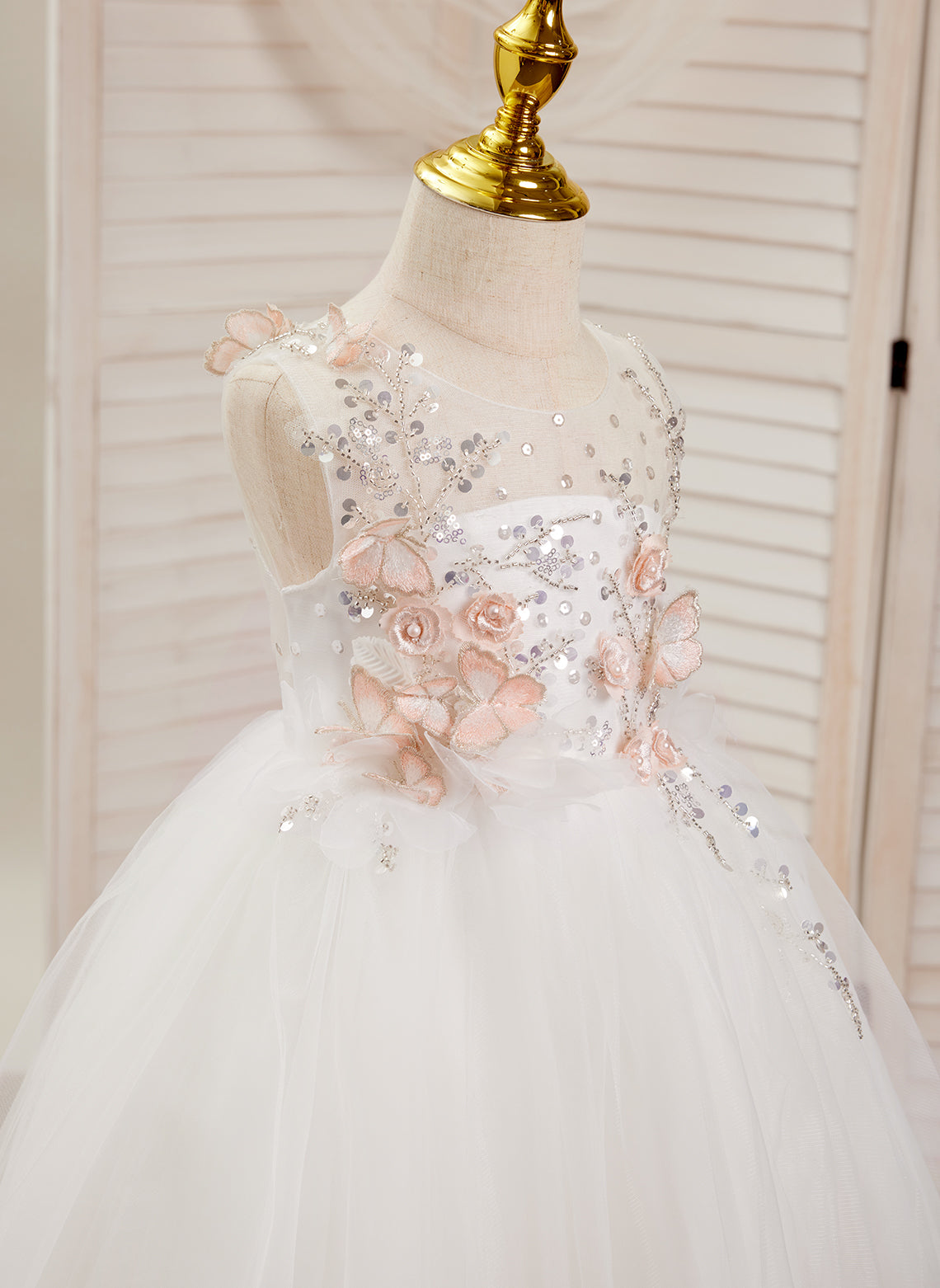 Vestido blanco de tul hasta la rodilla, corte en A (2003227138) 