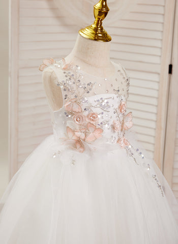 Vestido blanco de tul hasta la rodilla, corte en A (2003227138) 