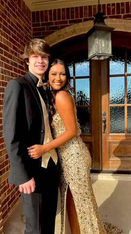 Robe de bal dorée élégante, robe de soirée dorée luxueuse Y1840