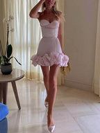 Robe bustier mini drapée à volants 