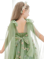 Vestido de niña pequeña de las flores, corte en A, sin mangas, de tul bordado floral. 