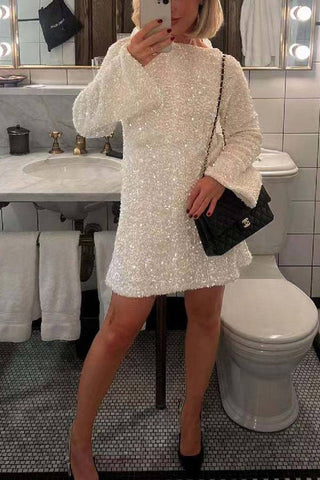 Robe mini ample à paillettes et nœud dans le dos, idéale pour danser toute la nuit 