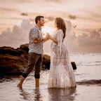 Vestido premamá blanco de encaje de manga corta, vestido premamá de noche con escote en V