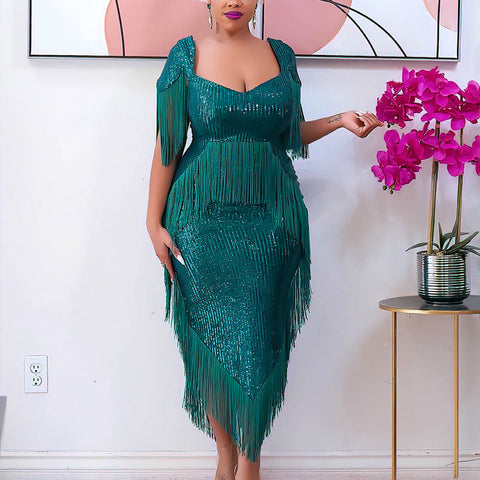 Robe de soirée à sequins et franges, coupe ajustée, sexy, robe de demoiselle d'honneur pour femme 