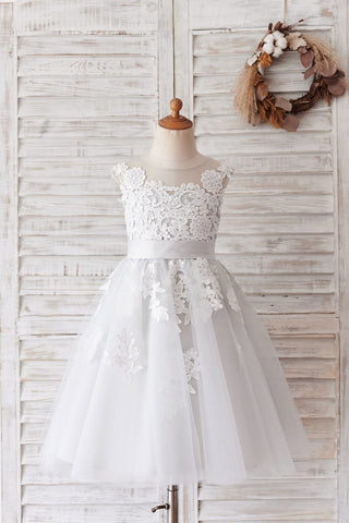 Vestido morado de tul y encaje hasta la rodilla (2003227696) 