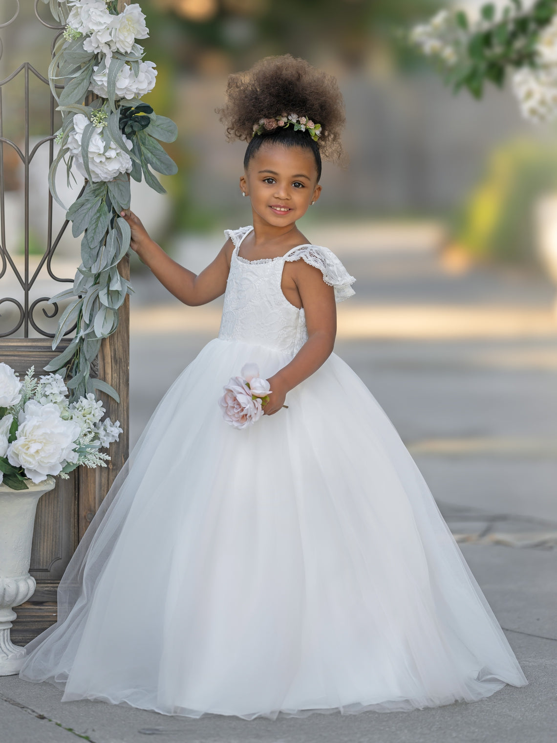 Vestido de princesa/de tul color marfil para niña de las flores 