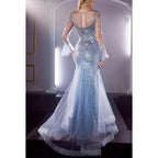 Robe de soirée sirène longue en tulle transparent à paillettes et manches longues