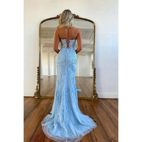 Robe de bal longue fourreau en dentelle avec décolleté en cœur pour adolescentes