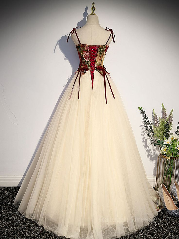 Vestido de fiesta largo vintage de tul corte A con tirantes finos, estilo gala, modelo Y7662