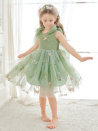 Vestido de niña pequeña de las flores, corte en A, sin mangas, de tul bordado floral. 