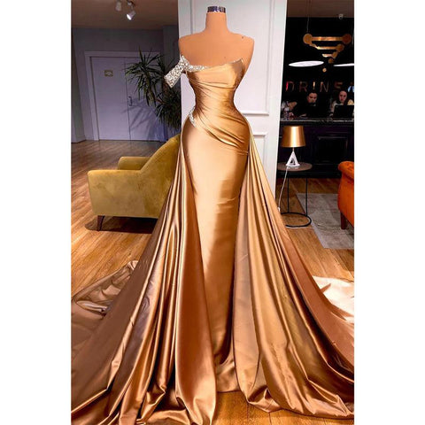 Robe de soirée longue bustier plissée à perles 