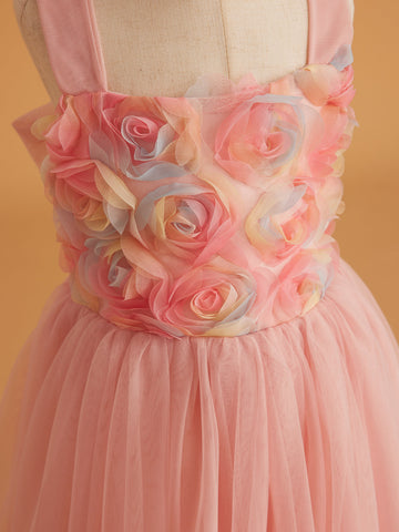 Vestido de bebé niña con lazo de tul y aplique floral en 3D de la colección Jardín Encantado 