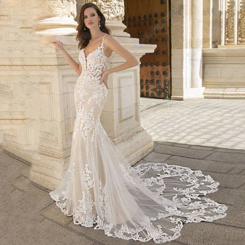 RODDRSYA Gorgeously Mermaid Wedding Dress For Bride Tulle Lace Appliques Court Train Sexy Wedding Gowns свадебное платье