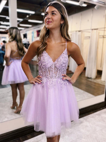 Vestido de fiesta de corte A, espalda descubierta, tul con apliques