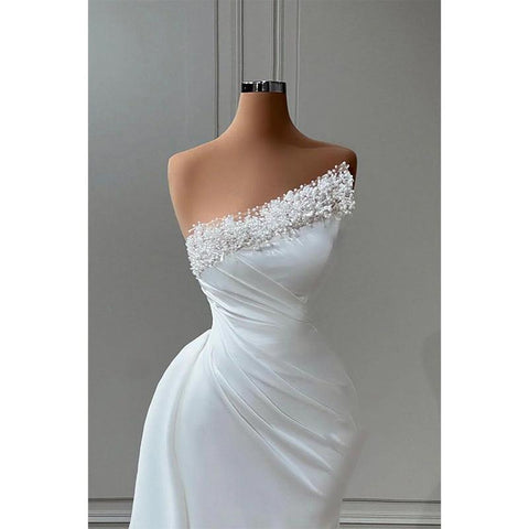 Robe de soirée fourreau bustier plissée à perles