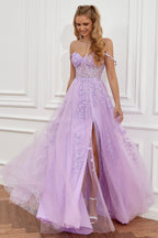Robe de bal épaules dénudées avec appliques