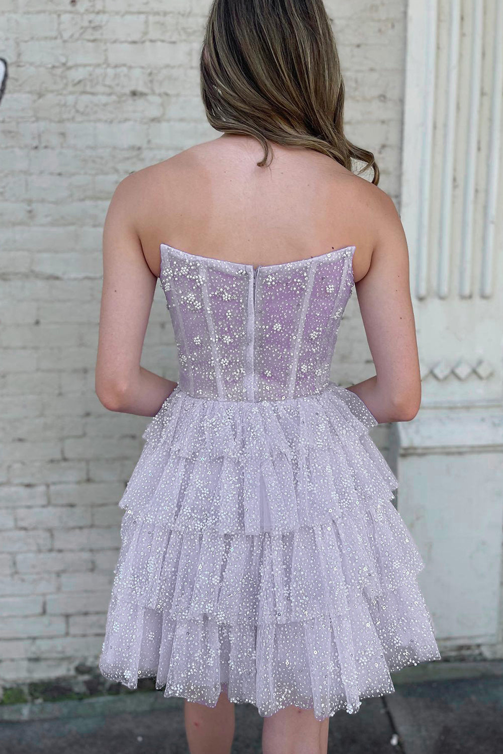 Cute A Line Strapless Corset Homecoming Dress with Ruffles