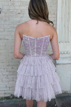 Cute A Line Strapless Corset Homecoming Dress with Ruffles