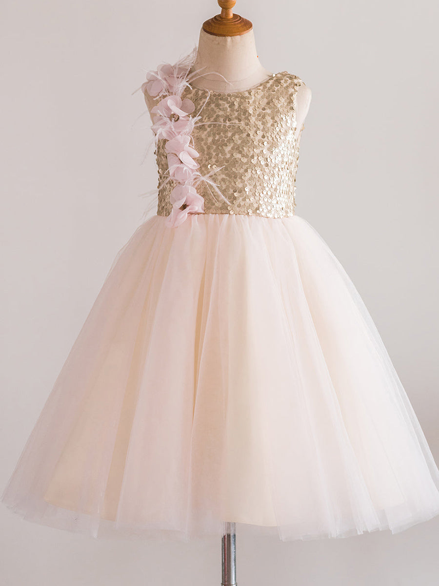Vestido rosa perla de corte A y largo hasta la rodilla de tul (010226992) 