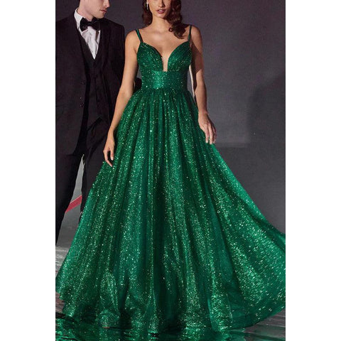 Robe de soirée longue en tulle transparent froncé à décolleté en cœur scintillant