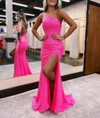 Adelina | Vestido de fiesta de sirena con lentejuelas, un solo hombro y borlas