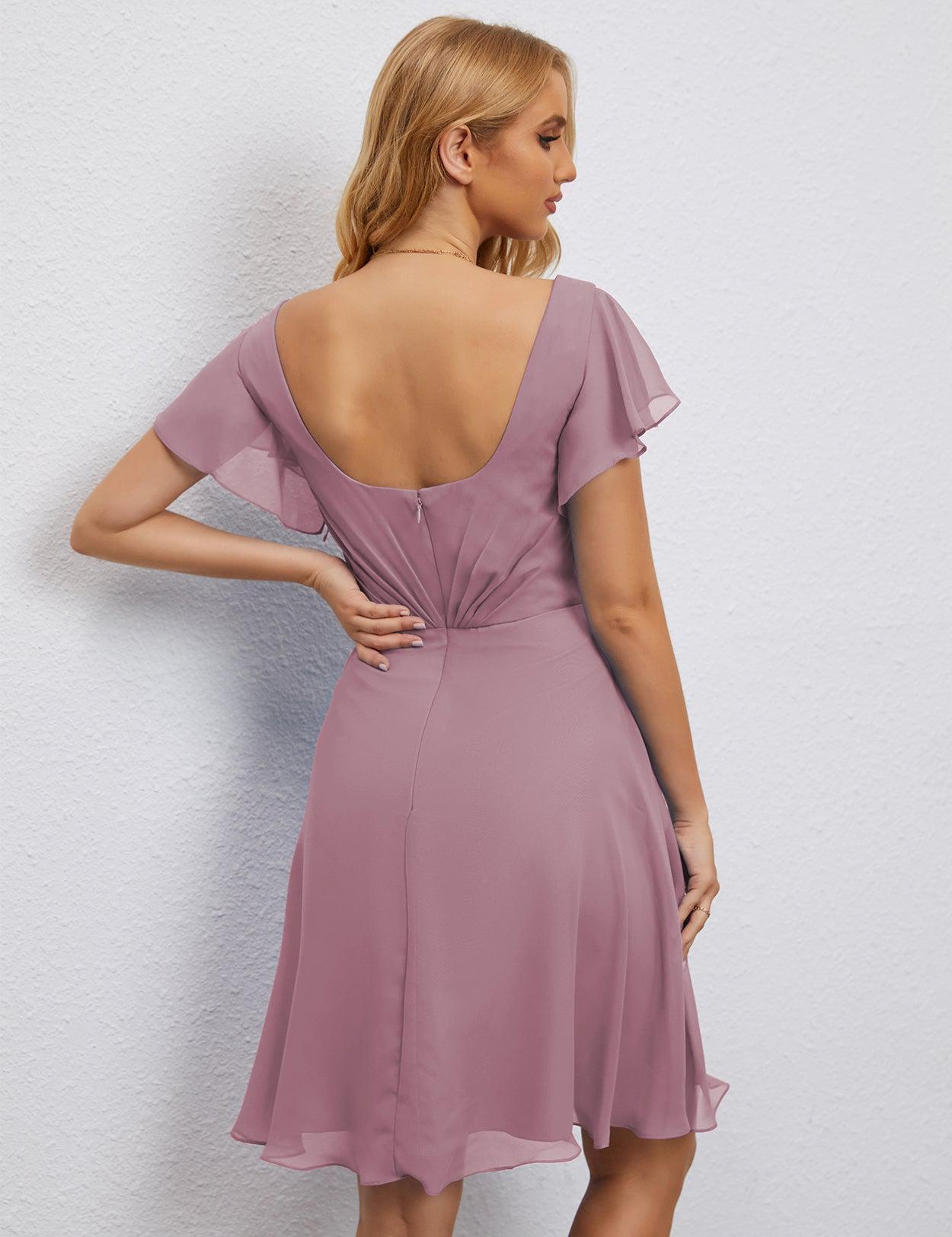 U Back Homecoming Dress Formal Prom Dress Knee Length Short Sleeves Cocktail Party Dress 28077