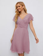 Robe de soirée dos nu, robe de bal formelle, longueur genou, manches courtes, robe de cocktail 28077 