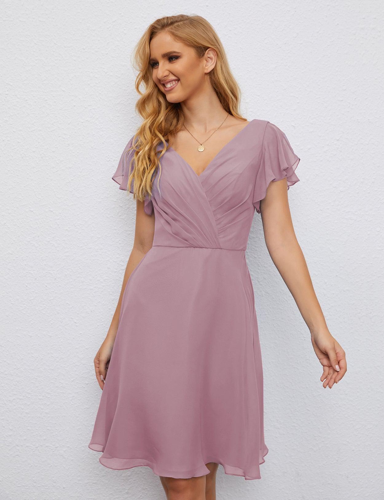 U Back Homecoming Dress Formal Prom Dress Knee Length Short Sleeves Cocktail Party Dress 28077