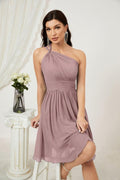 Vestido corto de gasa con un solo hombro para dama de honor de mujer Baoleely, ideal para fiestas y eventos formales como el baile de bienvenida (modelo 2804).