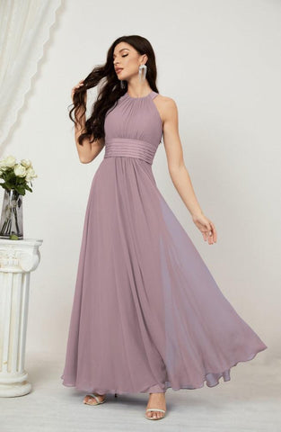 Baoleely Formal Party Gown Dress Chiffon Halter Long Sleeveless Bridesmaid Dresses 2802