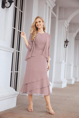 Vestido de fiesta formal de dos piezas corte A para la madre de la novia Sunderly SY28072