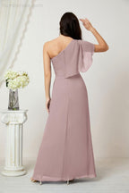 Baoleely  Chiffon Ruffled One Shoulder Long Bridesmaid Dresses A-line Formal Evening Gown Side Split 2809