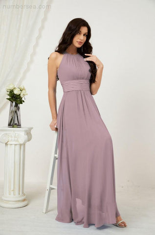 Baoleely Formal Party Gown Dress Chiffon Halter Long Sleeveless Bridesmaid Dresses 2802