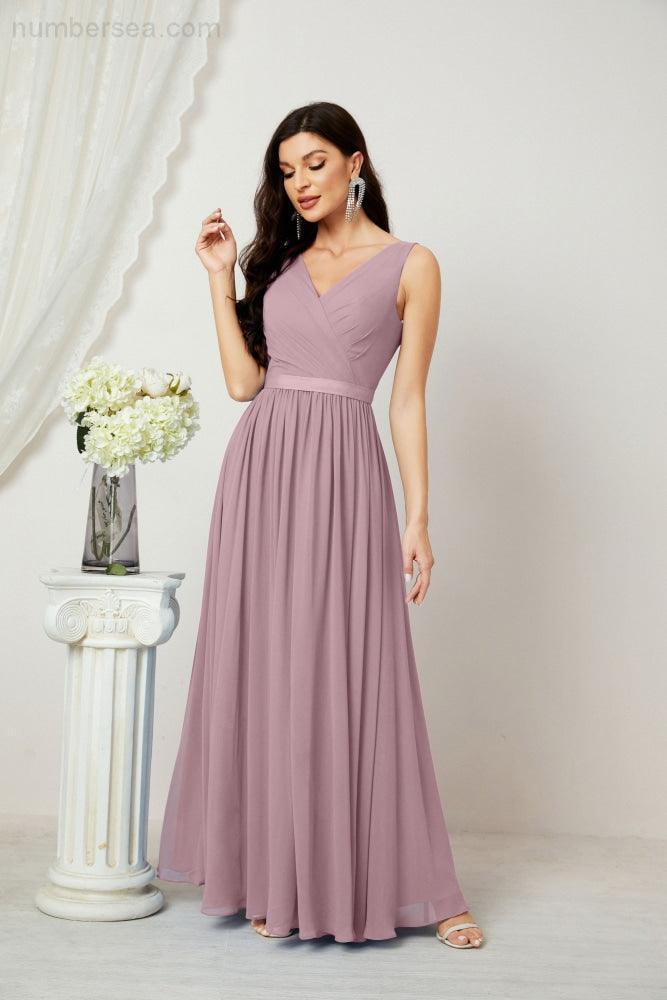 Women's Chiffon Long Bridesmaid Dresses A line Sleeveless Formal Prom Gown for Evening Party Homecoming Dresses 2808