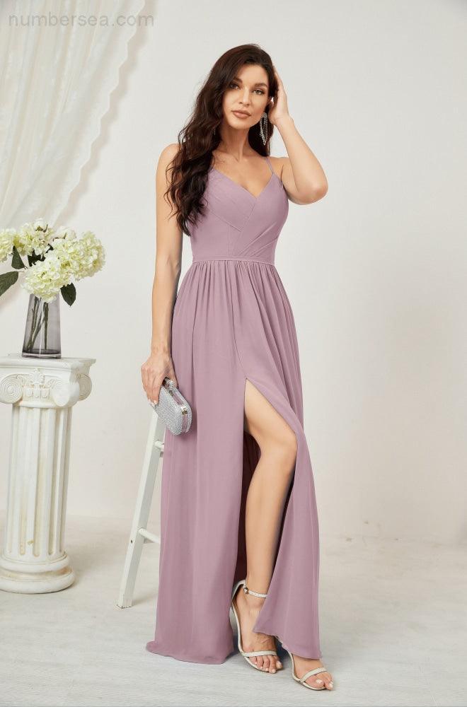 Vestidos de dama de honor con cuello alto Baoleely, de gasa, largos, corte en A, vestido formal de fiesta para boda, fiesta de noche 2801 