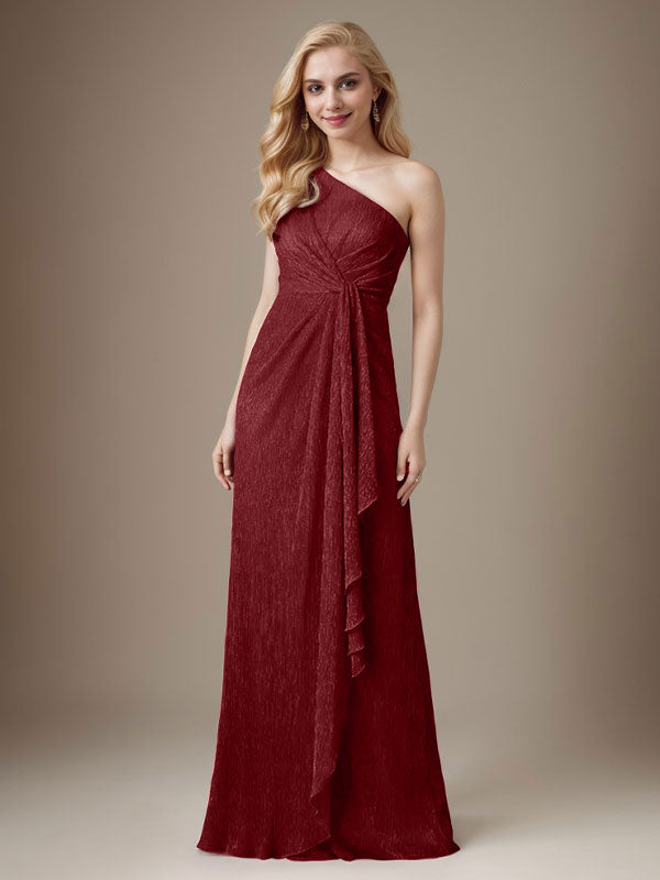 Vestido Ruby Sheath de malla metálica con un solo hombro para la madre de la novia