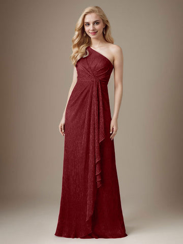 Ruby Sheath One Shoulder Metallic Mesh Dress Mother of the Bride Dress