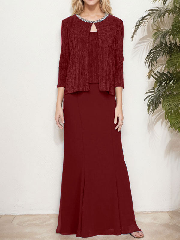 Vestido de dos piezas metálico simulado con chaqueta