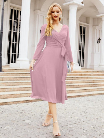 Vestido de dama de honor con espalda en V y cinturón, para la madre de la novia o invitada a la boda SY28031