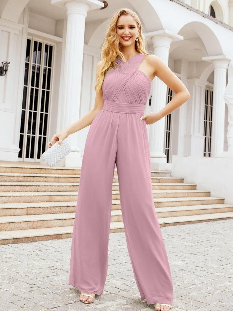 Baoleely Crisscross Neck Jumpsuit Formal Evening Dress Long Bridesmaid Dresses Bell-bottomed Pants 28033