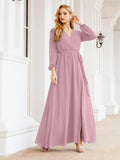 Vestido de dama de honor de gasa para mujer Sunderly, corte en A, manga larga, vestido de noche formal para invitada de boda SY28032 