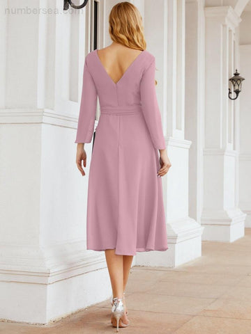 Vestido de dama de honor con espalda en V y cinturón, para la madre de la novia o invitada a la boda SY28031