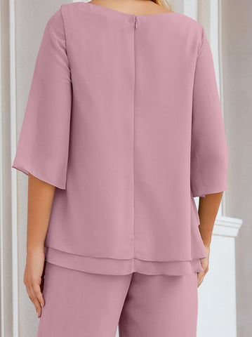 Elegante conjunto de pantalón y bata plateada de dos piezas para la madre de la novia, talla grande, con volantes, Sunderly Elegant SY28064