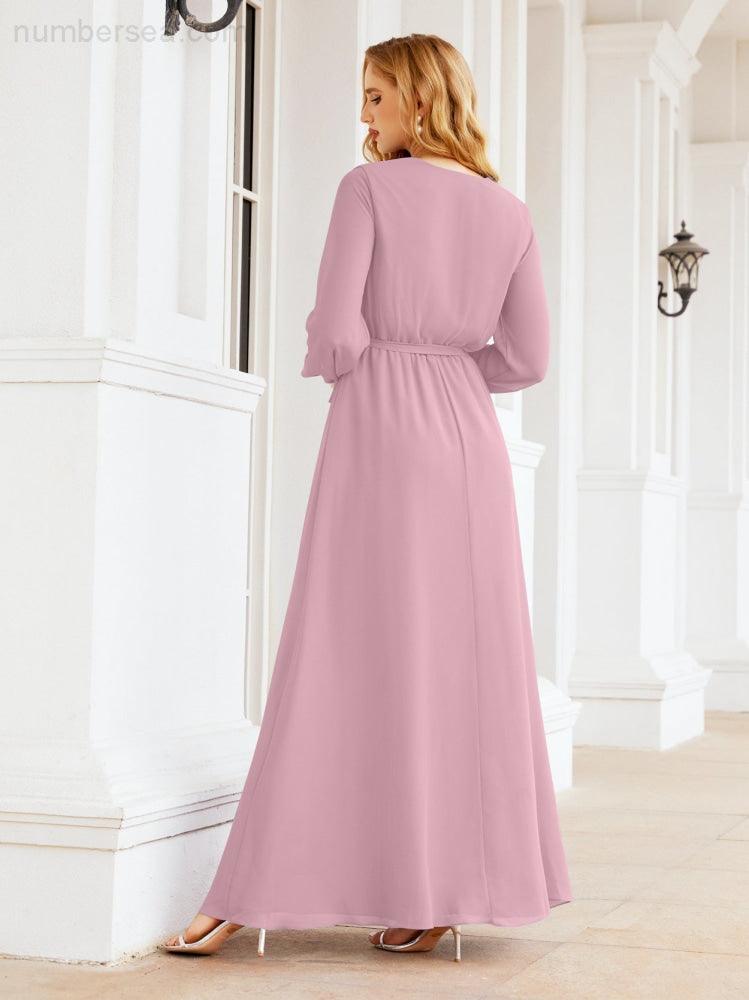 Vestido de dama de honor de gasa para mujer Sunderly, corte en A, manga larga, vestido de noche formal para invitada de boda SY28032 