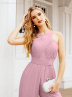 Baoleely Crisscross Neck Jumpsuit Formal Evening Dress Long Bridesmaid Dresses Bell-bottomed Pants 28033