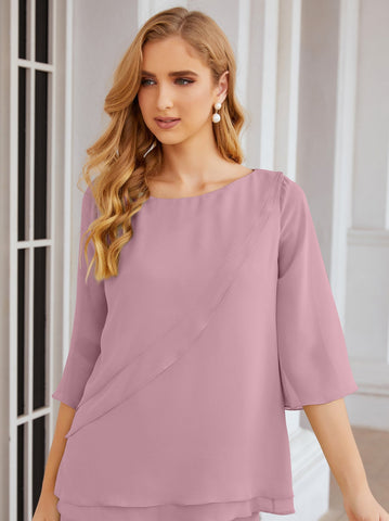 Elegante conjunto de pantalón y bata plateada de dos piezas para la madre de la novia, talla grande, con volantes, Sunderly Elegant SY28064