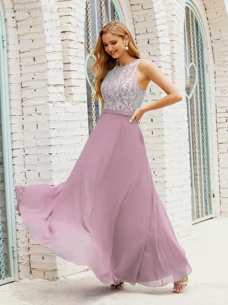 Vestido de dama de honor de encaje, largo hasta el suelo, con bolsillos, 28017 