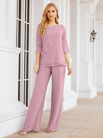 Elegante conjunto de pantalón y bata plateada de dos piezas para la madre de la novia, talla grande, con volantes, Sunderly Elegant SY28064