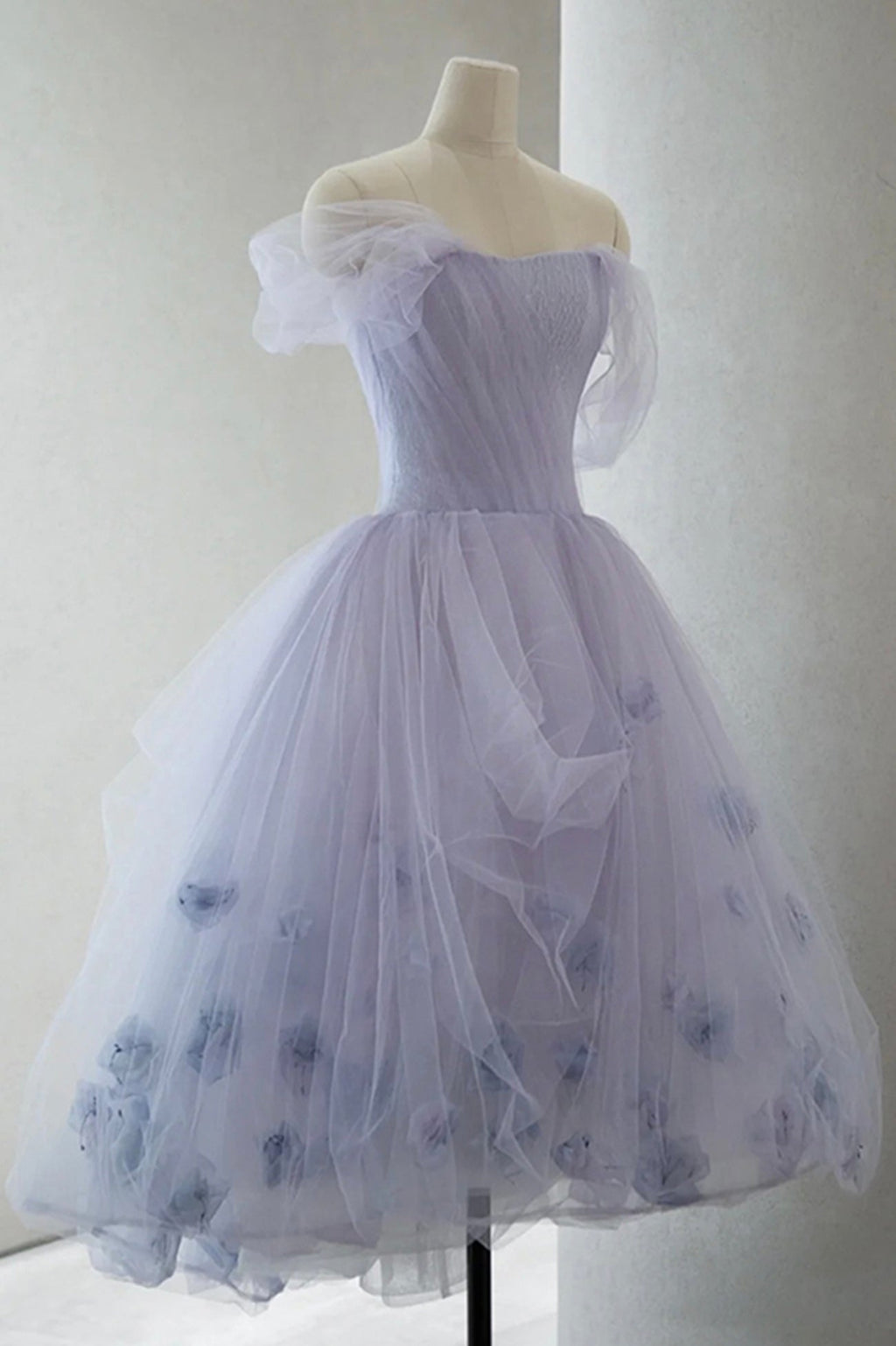 Vestido corto de tul corte A para baile de graduación, lindo vestido de fiesta con hombros descubiertos